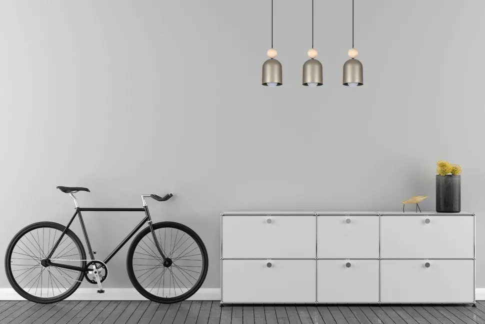 Wohnliche Pendelleuchte Champagner Metall Holz 3-flmg