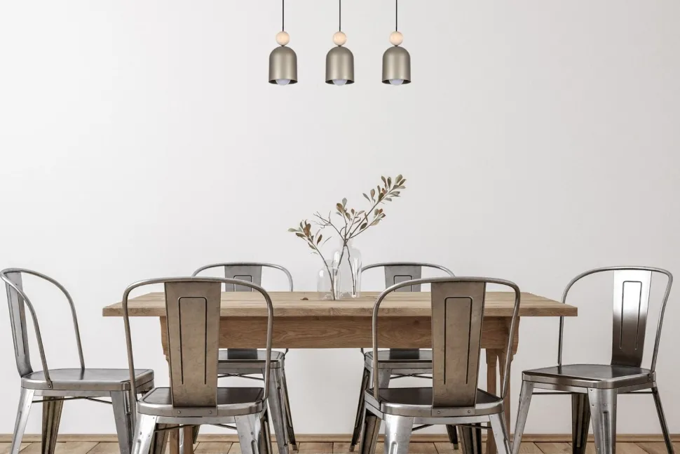 Wohnliche Pendelleuchte Champagner Metall Holz 3-flmg