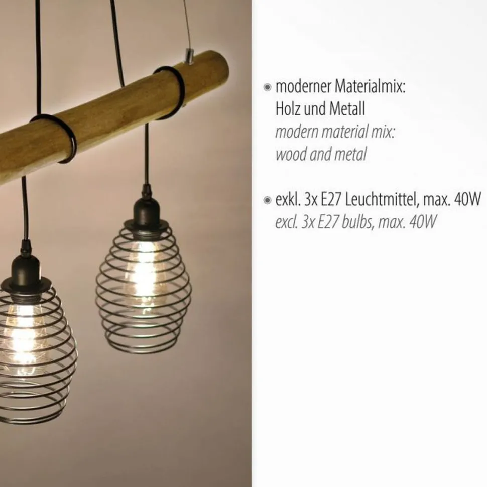 Wohnliche Pendelleuchte E27 90 cm Schwarz Natur Vintage