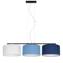 Wohnliche Pendelleuchte Stoff Weiß Blau E27 100 cm lang