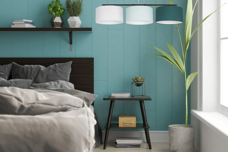 Wohnliche Pendelleuchte Stoff Weiß Mint Grün L:100 cm