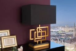 Wohnliche Tischleuchte Schwarz Gold Stoff blendarm E27