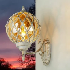 XL Außenleuchte Weiß Gold IP44 Vintage Kugel Schirm