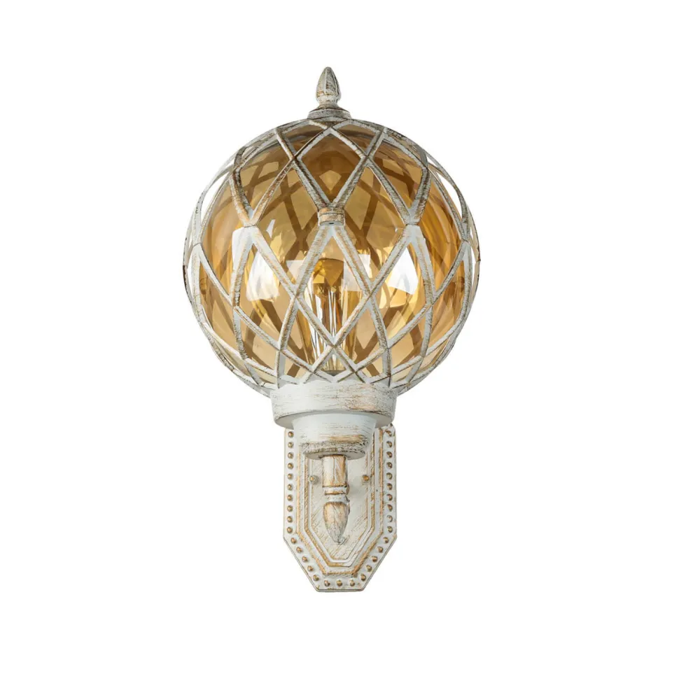 XL Außenleuchte Weiß Gold IP44 Vintage Kugel Schirm