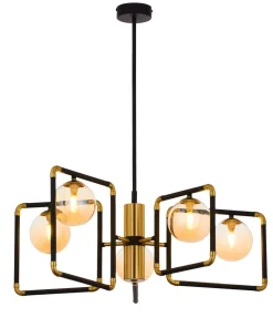 XXL Deckenlampe Metall Glas Schwarz Bernstein Gold 83 cm