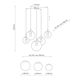 XXL Hängeleuchte Rauchglas H: 220 cm B: 400 cm verstellbar