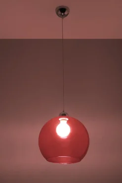 Zeitlose runde Pendelleuchte mit Glasschirm in Rot