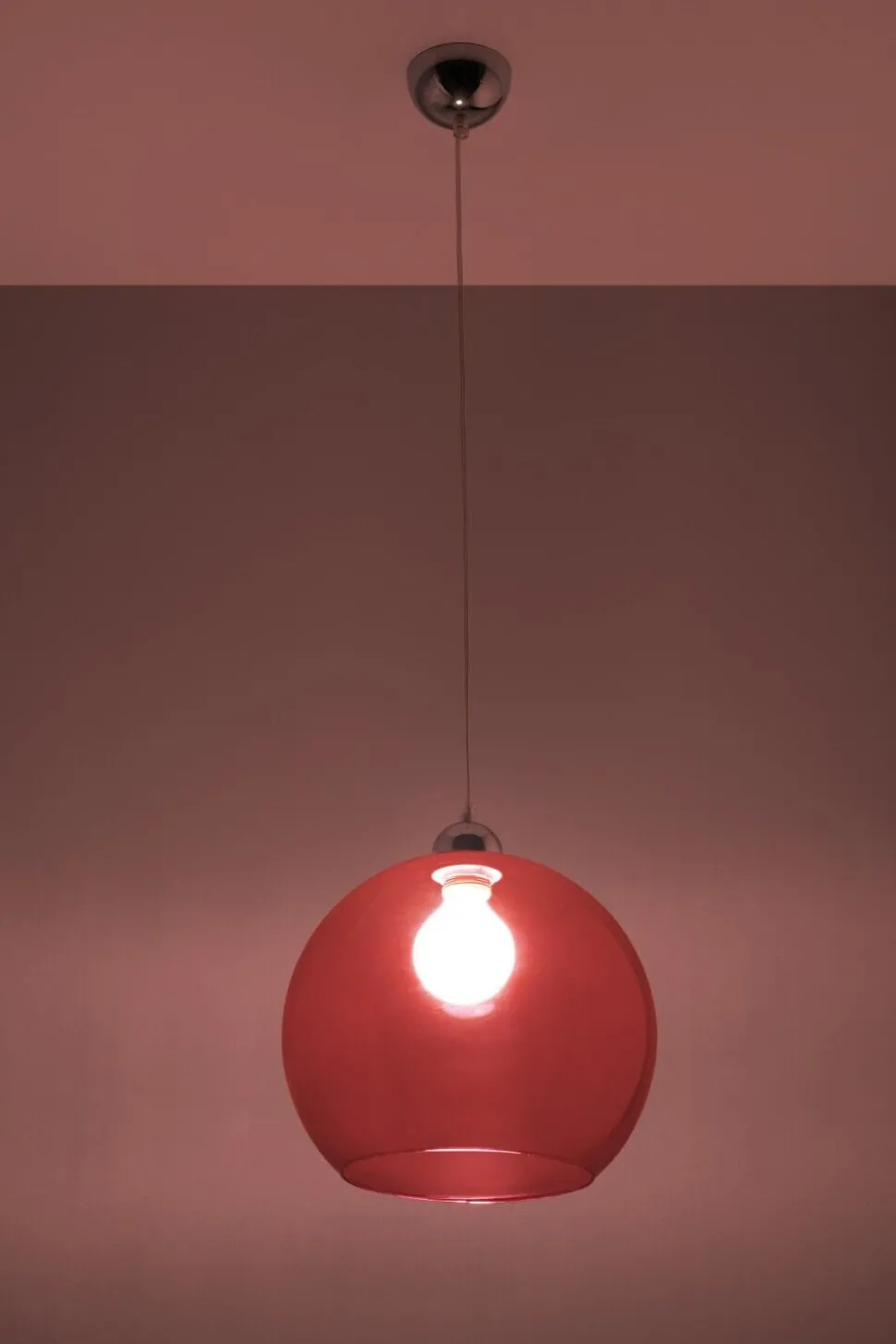 Zeitlose runde Pendelleuchte mit Glasschirm in Rot