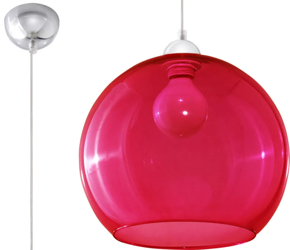 Zeitlose runde Pendelleuchte mit Glasschirm in Rot